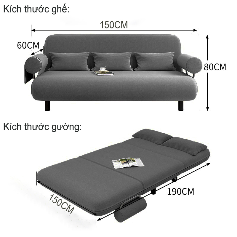 Thanh Lý Trưng Bày Ghế Sofa Giường Nằm Đa Năng Nhỏ Gọn Kachi Mk191 - Màu  Xám - Mixasale