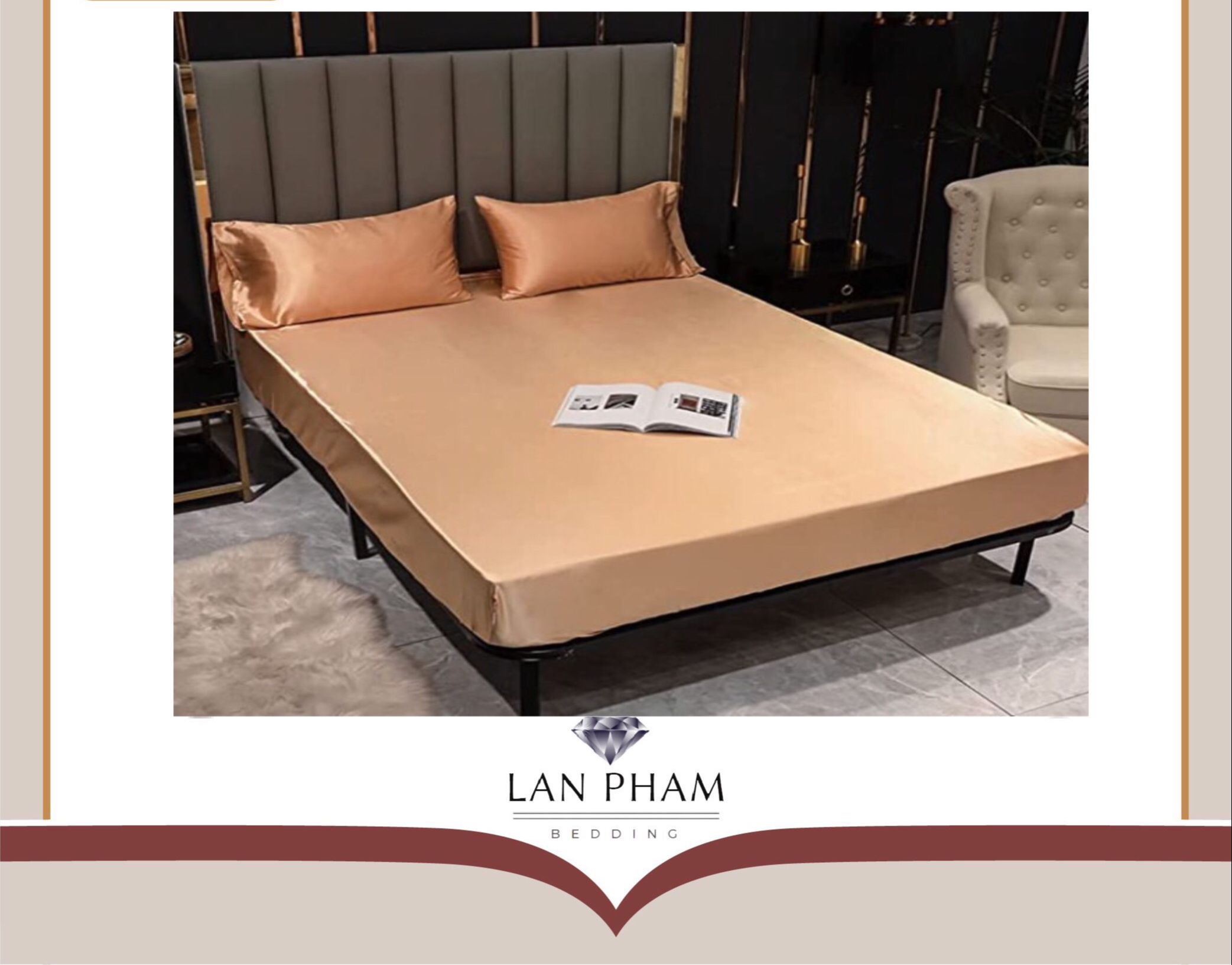 ( Lụa Loại 1) Ga - Drap Giường Lẻ Phi Lụa Lan Pham Bedding - Màu Vàng Đồng