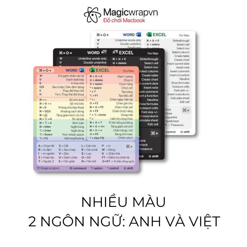 Miếng dán phím tắt OFFICE WORD EXCEL cho MACBOOK, MACOS | Magicwrapvn