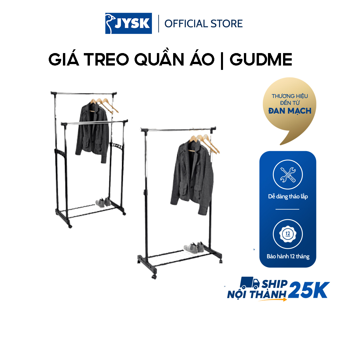Giá treo quần áo | JYSK Gudme | PP/nhựa/thép | đen/màu chrom | nhiều kích thước