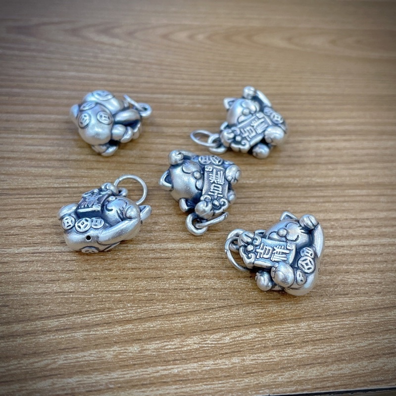 [S925] Charm bạc 3D treo Mèo Thần Tài - MH733