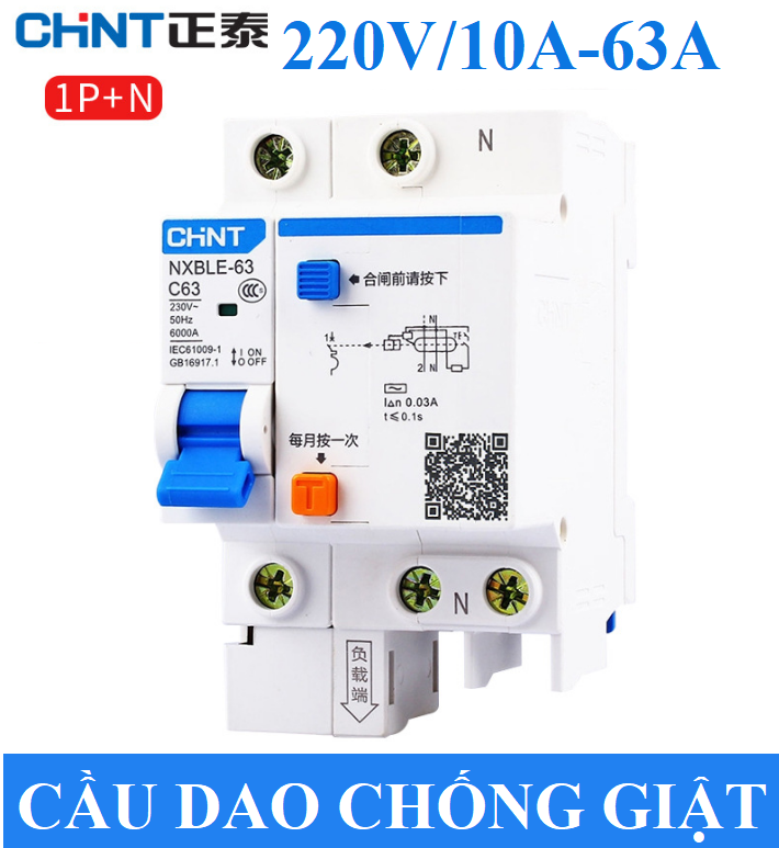 Cầu dao chống giật 1p +n chitn nxble-c63 10a-63a át chống giật cầu dao điện chống giật