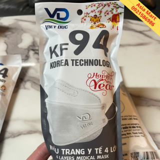 Khẩu trang KF94 Việt Đức 4 lớp [Hộp 10 CHIẾC] kháng khuẩn chống bụi mịn hiệu quả - màu trắng hoặc xám giao ngẫu nhiên thumbnail