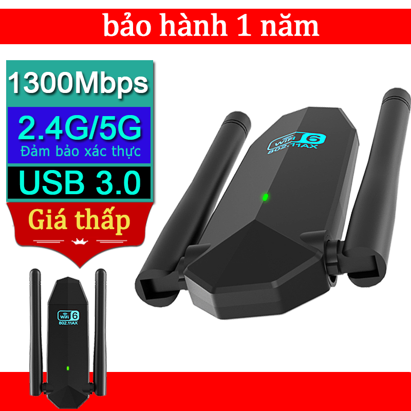 USB Thu Sóng Wifi Không Dây Tốc Độ Cao 1300 mbps Dành Cho PC Và Laptop,Bộ Chuyển Đổi WIFI Bluetooth USB 3.0,Card Mạng Không Dây Băng Tần Kép 5GHz 2.4GHz