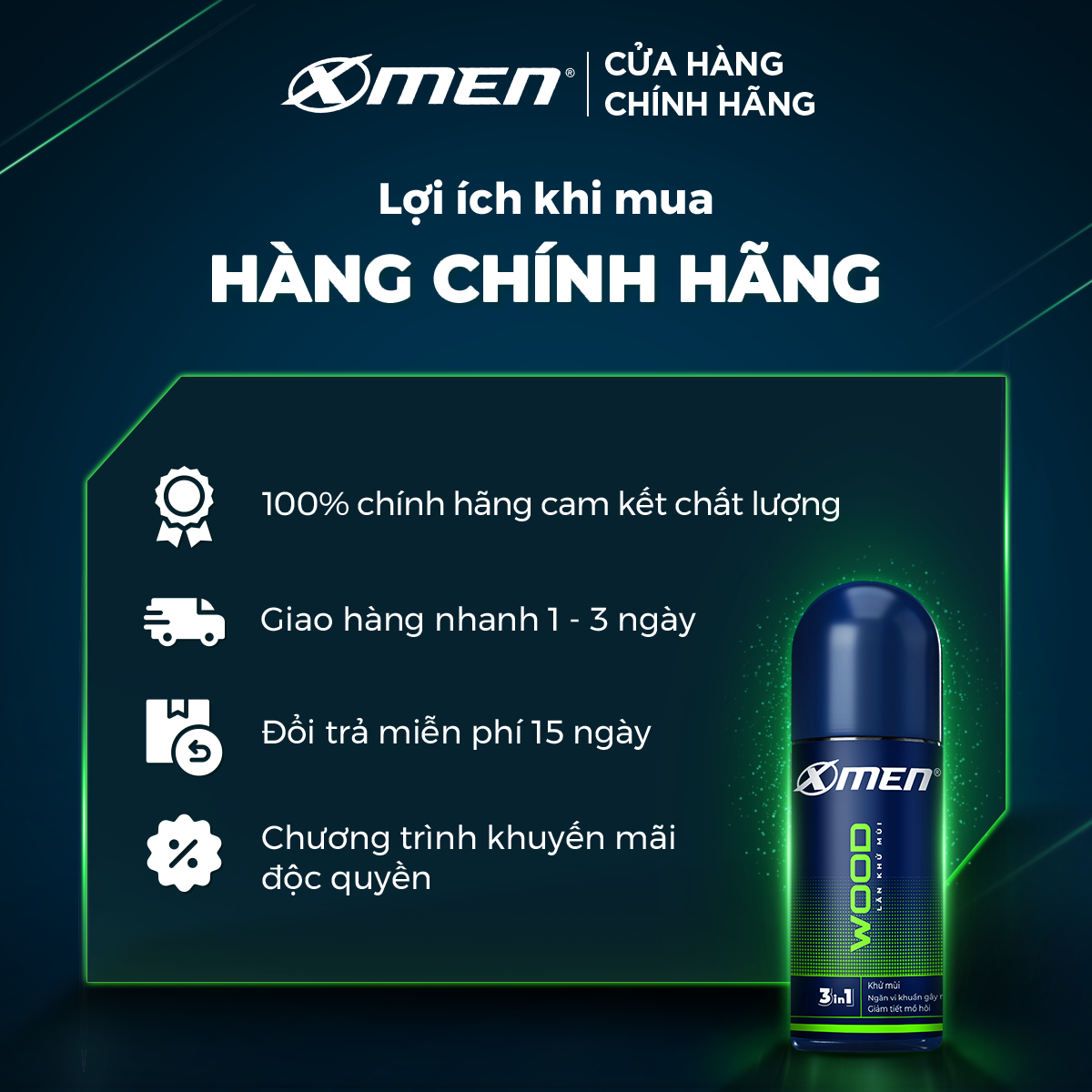 [Hàng tặng không bán] Lăn khử mùi X-men Wood 40ml