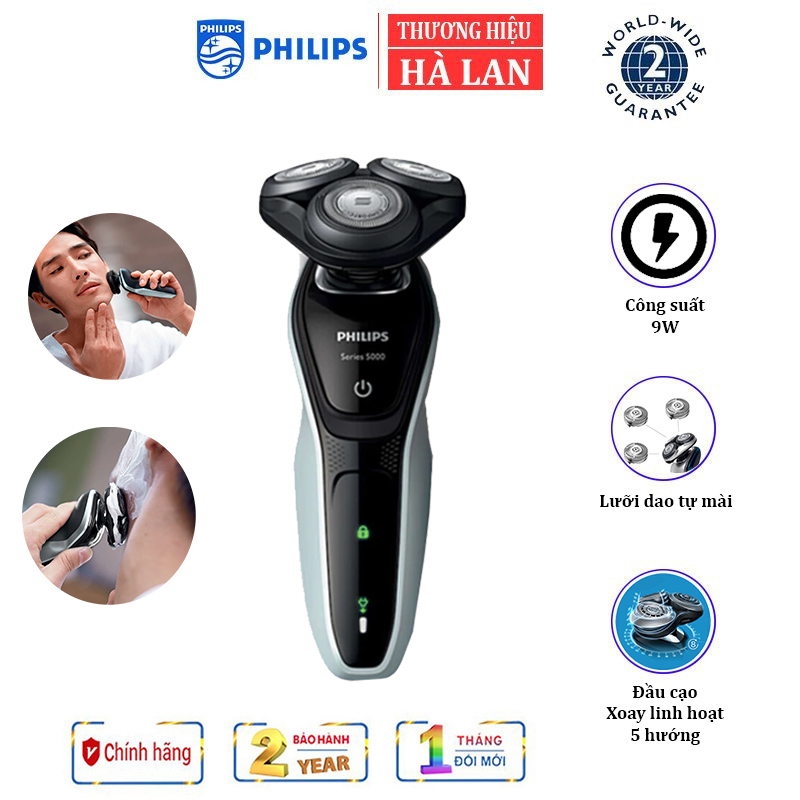 Máy cạo râu khô và ướt Philips S5080/03 Đầu cạo Flex 5 chiều - BẢO HÀNH 2 NĂM