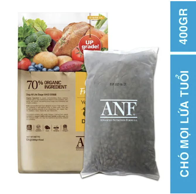 [Gói lẻ 400g] Hạt hữu cơ ANF 6FREE cho chó