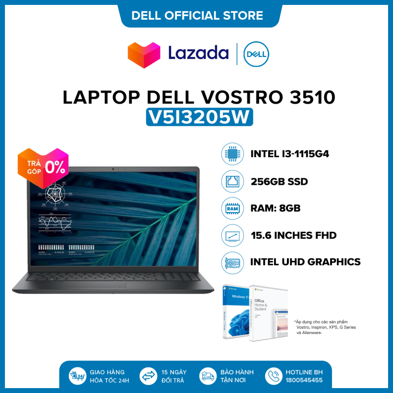 Laptop Dell Vostro 3510 15.6 inches FHD (Intel / i3-1115G4 / 8GB / 256GB SSD / Office Home & Student 2019 / Win 10 Home SL) l Black l V5I3205W