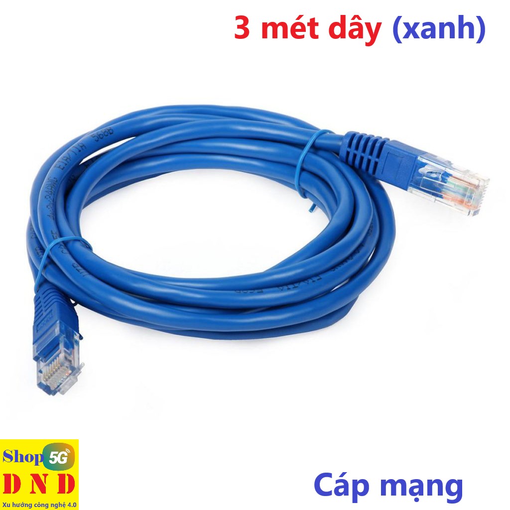 Cáp mạng (Lan) 3 mét đúc sẵn 2 đầu (xanh) Cat5E