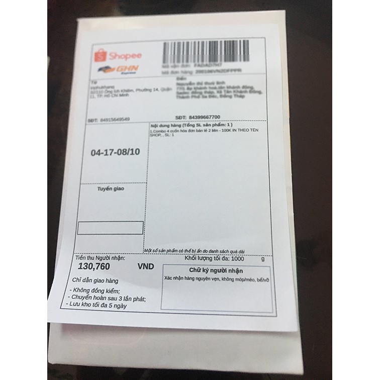 Giấy Decal A6 in tem Vận Chuyển, Phiếu Gửi Hàng [Xấp 100 Tờ]