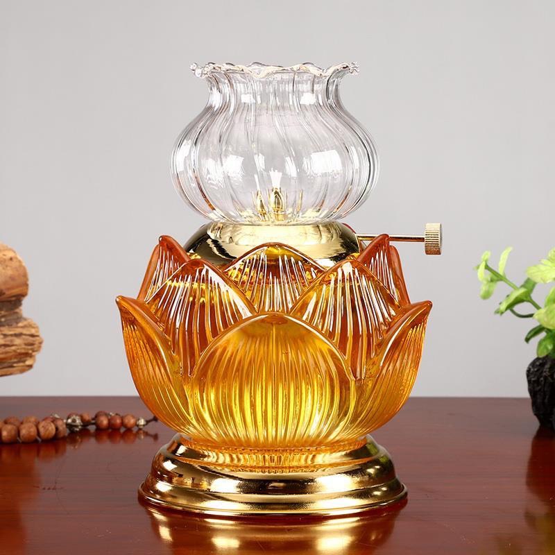 Đèn dầu hoa sen thủy tinh 09 - phật giáo tường thuận