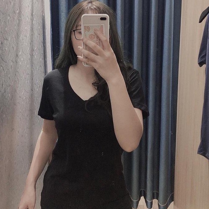 Áo Thun Nữ Cổ Tim Chất Liệu Cotton Co Giãn Tốt