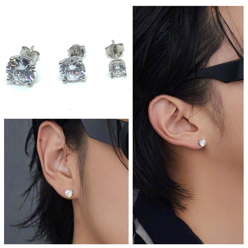 1 chiếc - Bông tai đính zircon titan không đen không rỉ