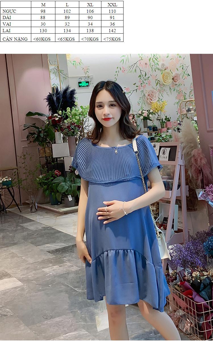 [HCM]Đầm bầu voan phối cổ xếp ly