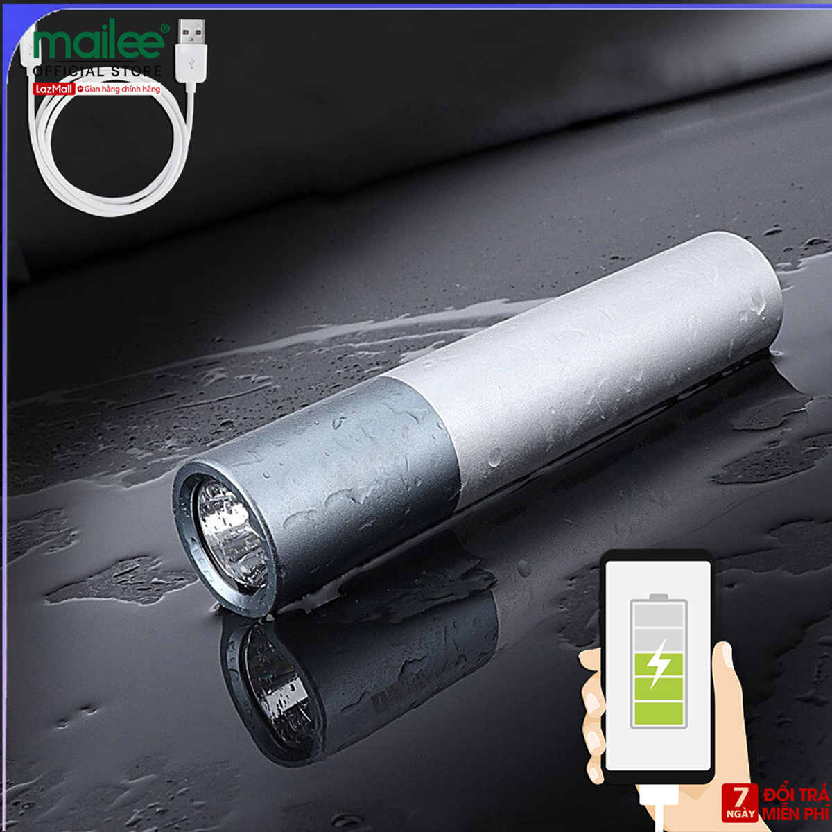Đèn Pin Led Siêu Sáng Mini Có Sạc USB Có Hỗ Trợ Sạc Dự Phòng Lại Cho Điện Thoại Khẩn Cấp - Hàng Chính Hãng