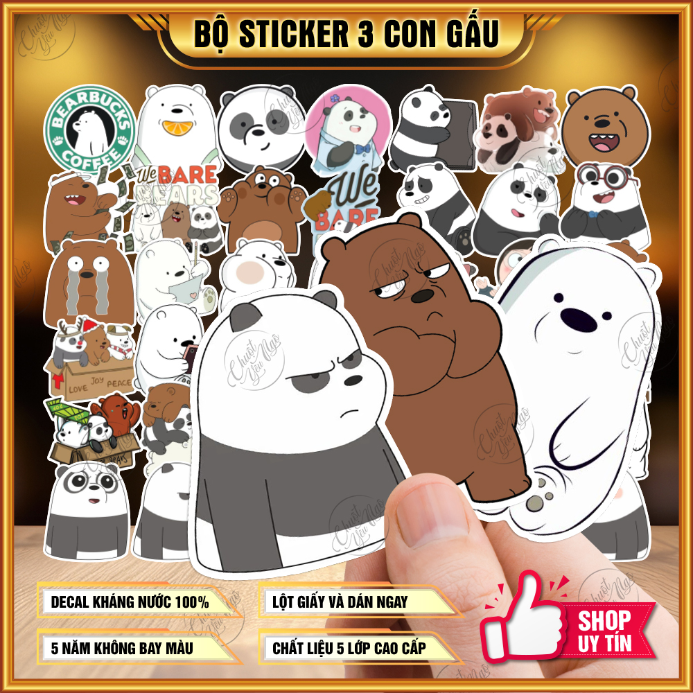 150 mẫu sticker hình dán Chúng tôi đơn giản là gấu 3 con gấu dễ thương
