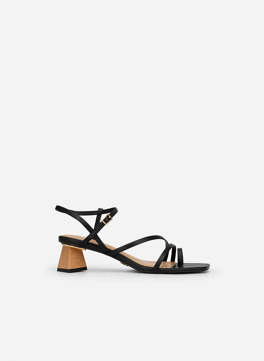 Giày Sandal Gót Phối Vân Gỗ - SDN 0692 - Màu Đen