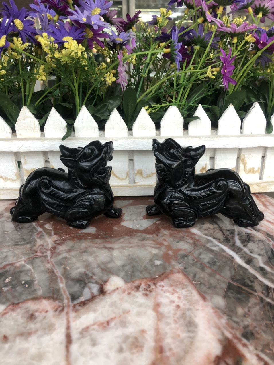 Cặp tỳ hưu đá thạch anh đen - dài 10cm