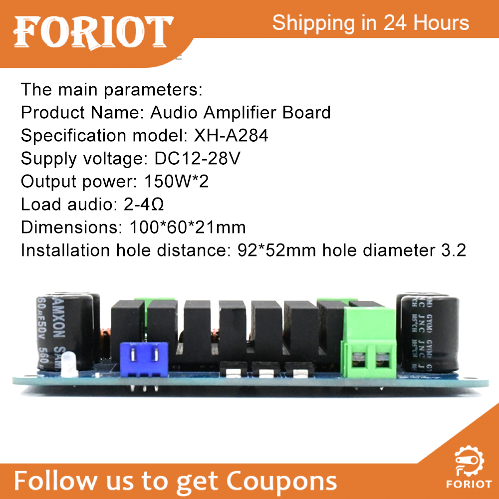 Foriot digital power amplifier board stereo stage audio module power amplifier output 24v 150wx2