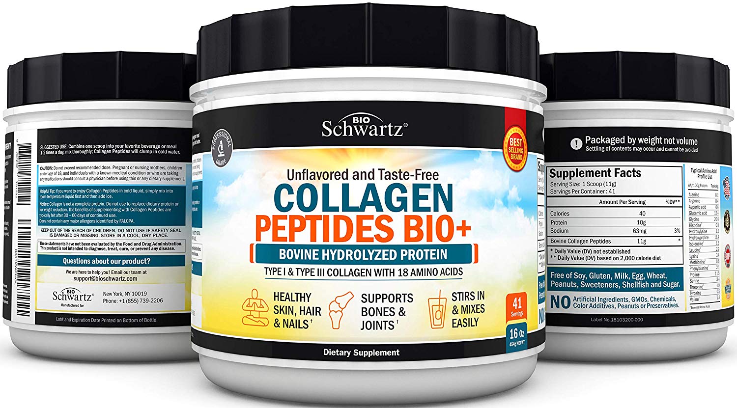 Bột Collagen thuỷ phân BIOSCHWARTZ COLLAGEN PEPTIDES BIO+ POWDER 454G