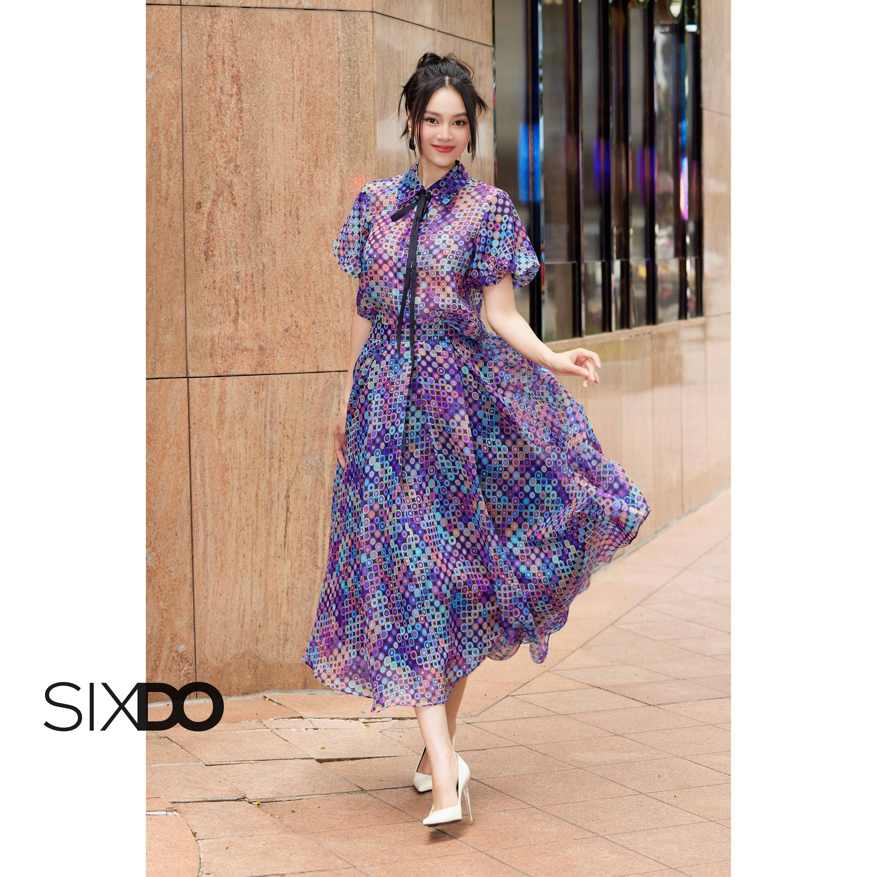 Chân váy tơ organza chấm bi nhiều màu SIXDO