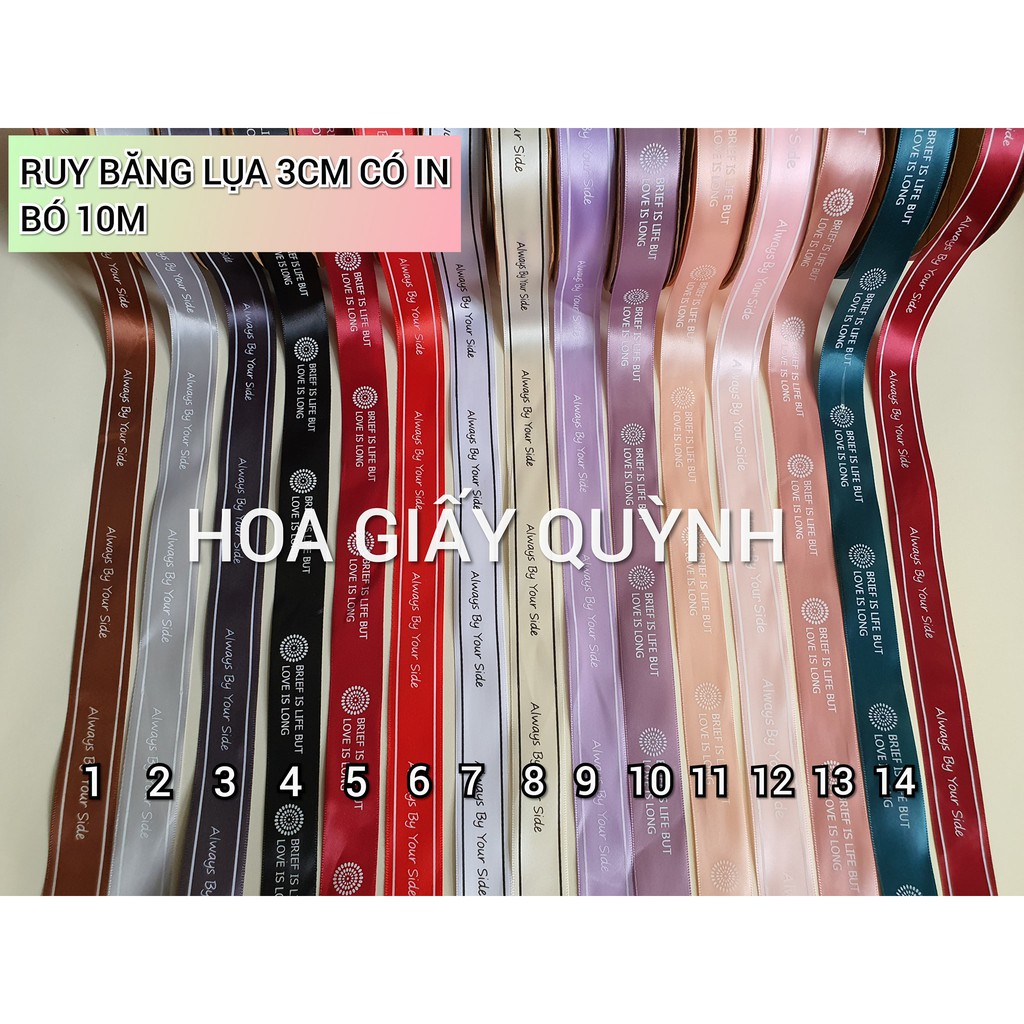 10m ruy băng lụa 2.5cm - gửi đúng màu, hình in ngẫu nhiên tùy đợt hàng