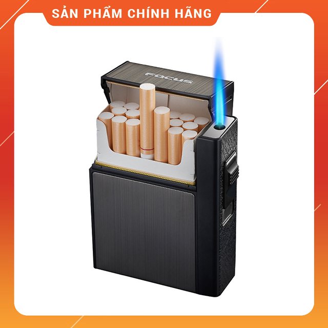 Vỏ Bật Lửa Hộp Quẹt Khò Gas 1 Tia Kiêm Hộp Đựng 20 Điếu Focus YH035F Nhỏ Gọn Đẹp Độc Lạ - Dùng Gas Cao Cấp (KHÔNG XĂNG KHÔNG GAS)