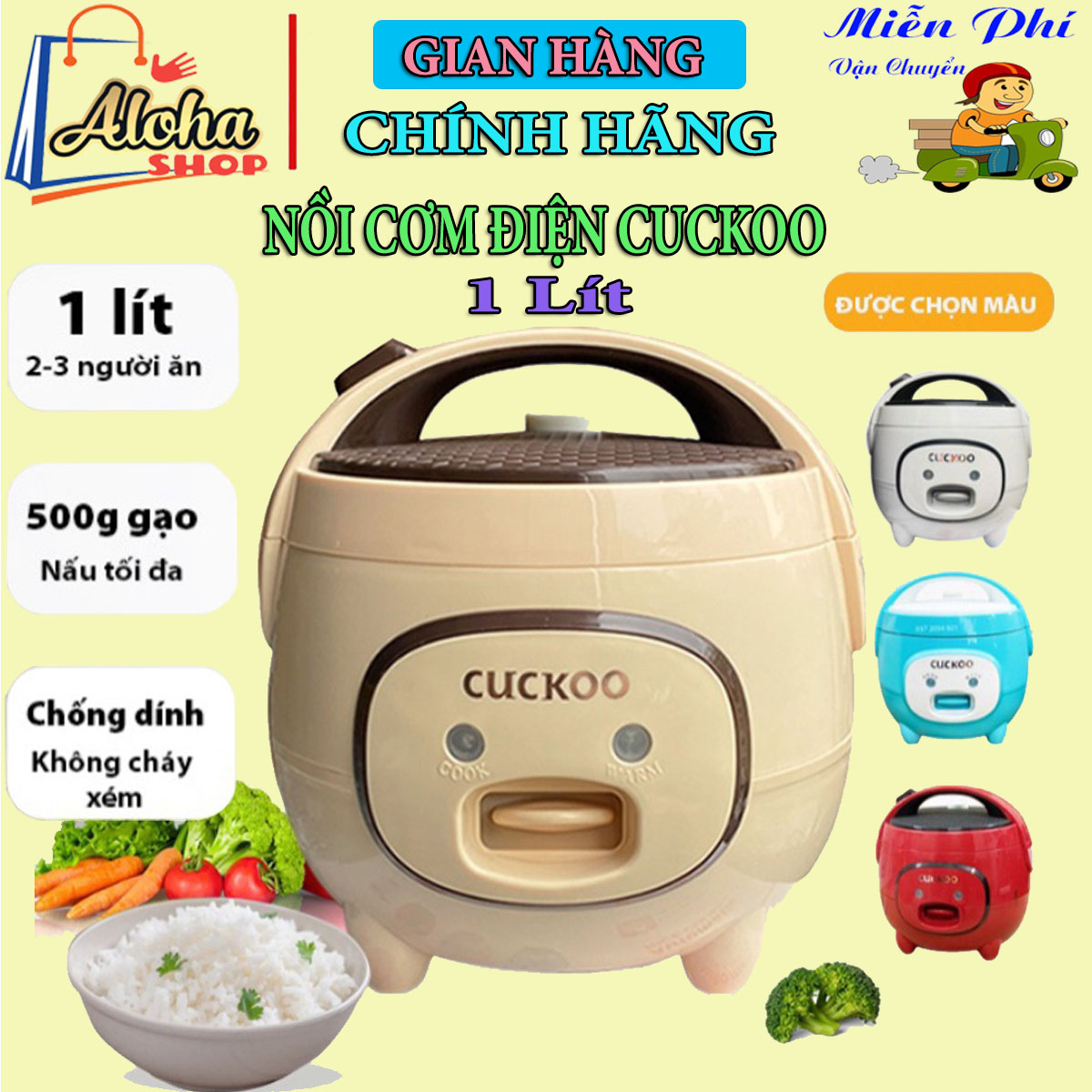 Nồi Cơm Điện Mini Cuckoo, Nồi cơm điện tử cuckoo hàn quốc cao cấp, Nồi cơm điện mini 1 lít cho 2 người ăn, nồi cơm điện cuckoo công suất 400W, lõi nồi chống dính siêu dày - Bảo Hành 12 Tháng