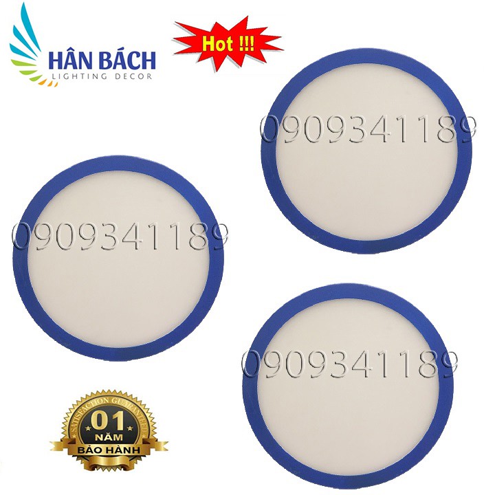 Combo 3 đèn led ốp nổi tròn viền xanh dương 6w habali