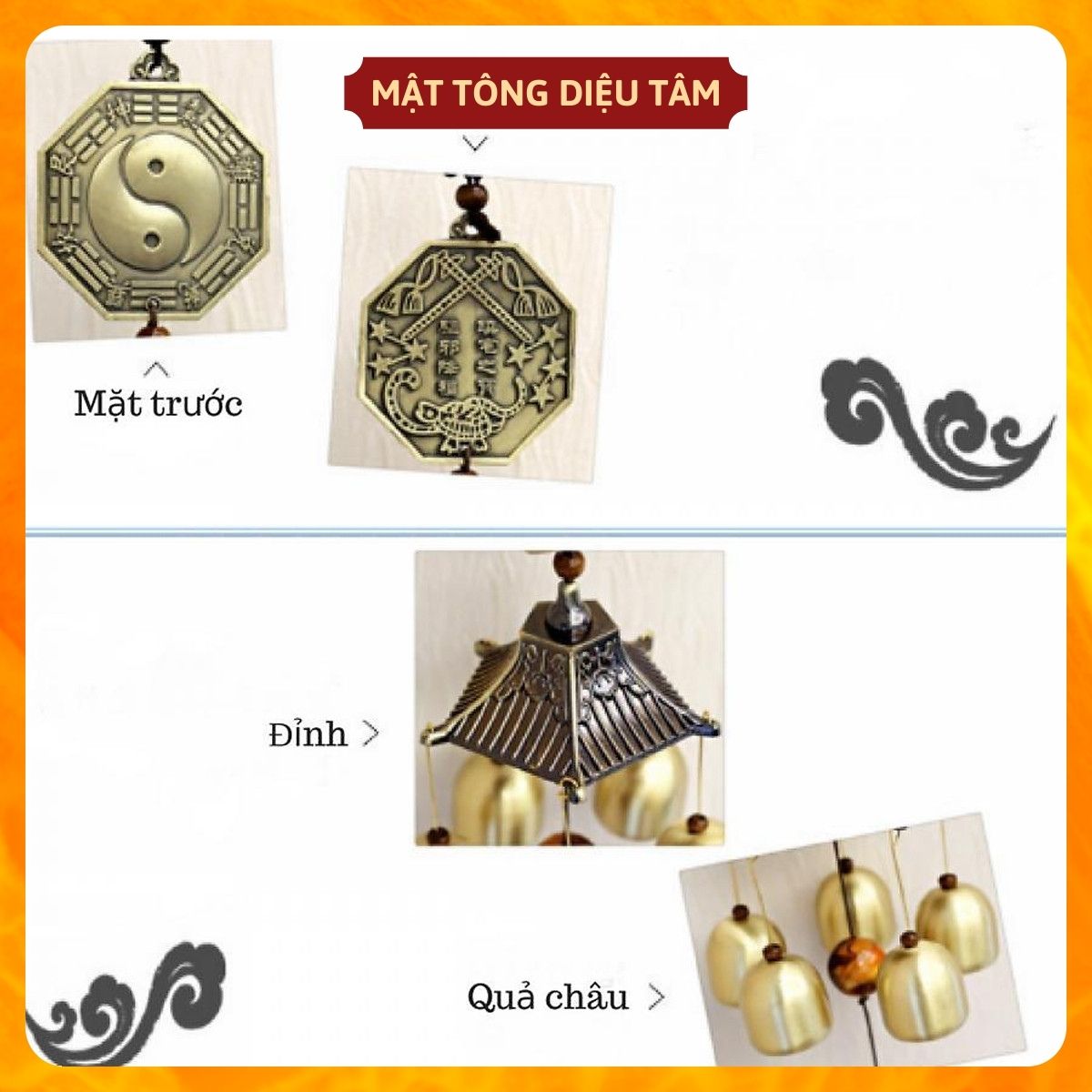 Chuông gió bát quái 6 quả LỘC ĐẾN NHÀ