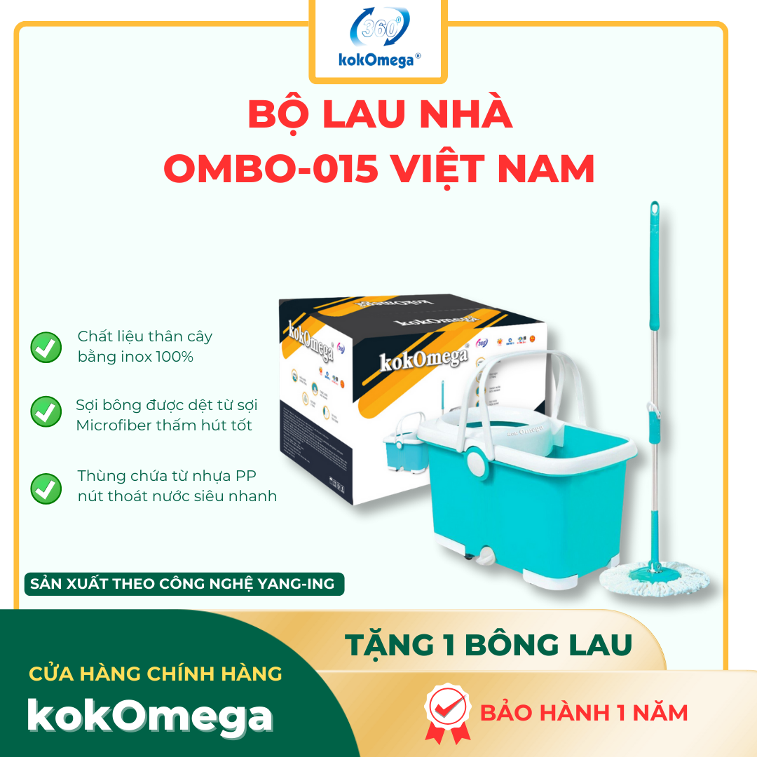 Bộ Lau Nhà 360 kokOmega 4in1 (OMBO-15) ( Tặng 1 Bông Lau)