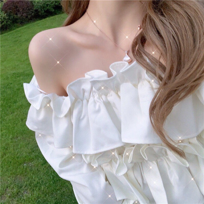 Áo croptop trễ vai bánh bèo tiểu thư, áo trắng trần trễ vai 1 màu cá tính