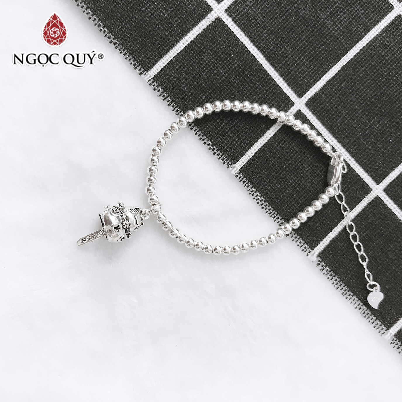 Lắc bi bạc 3mm mèo may mắn - Ngọc Quý Gemstones