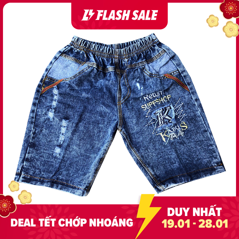 Quần lửng Jean bé trai sze đại chất vải mềm mại - Mẫu ngẫu nhiên size 26-36kg không trùng mẫu