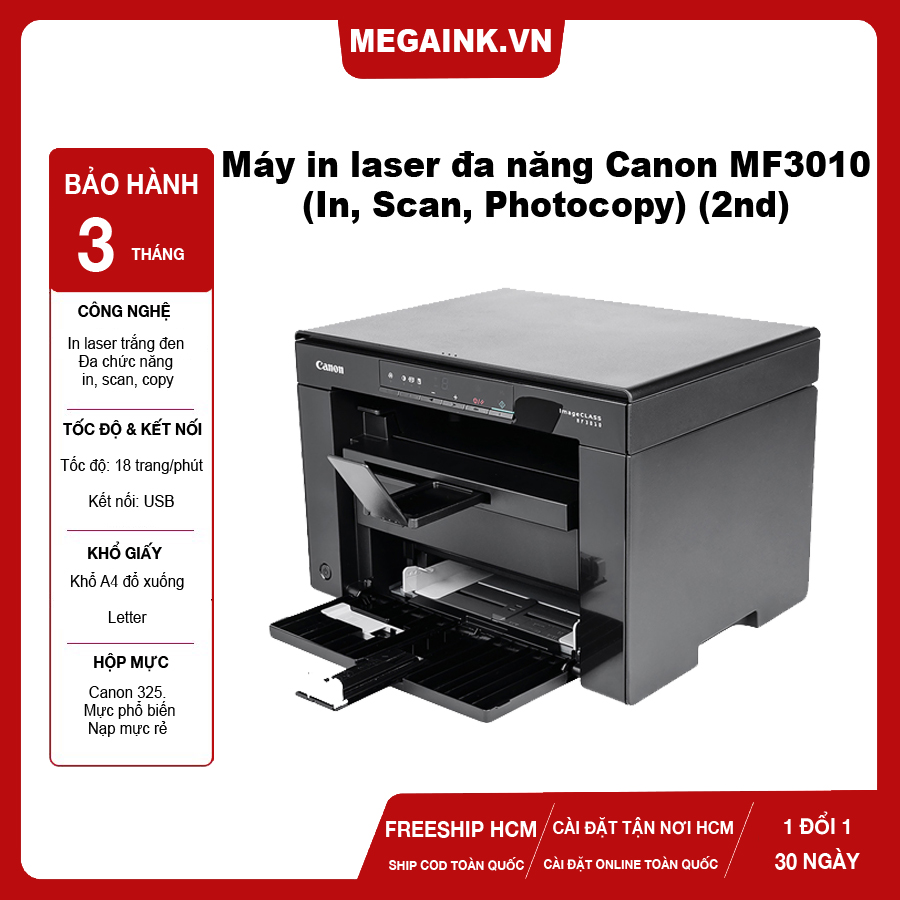 Máy in laser đen trắng đa năng Canon MF3010 (Print/ Scan/ Copy)