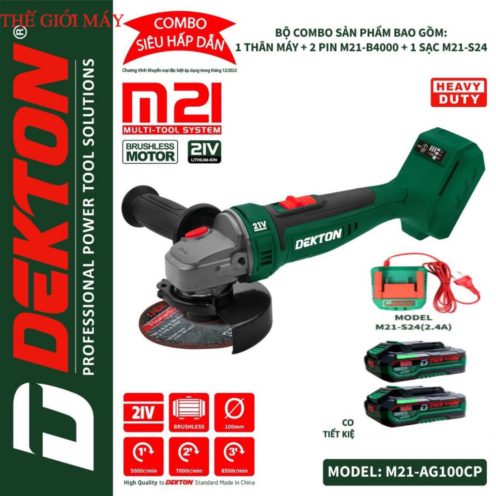 Máy mài compact dùng pin dekton 100mm motor brushless / m21-ag100cp / chân pin phổ thông shop thế giới máy