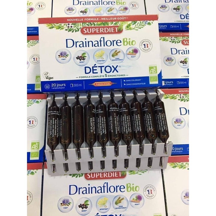 Thải độc hữu cơ 5in1 Detox Drainaflore Bio Pháp 20 ống