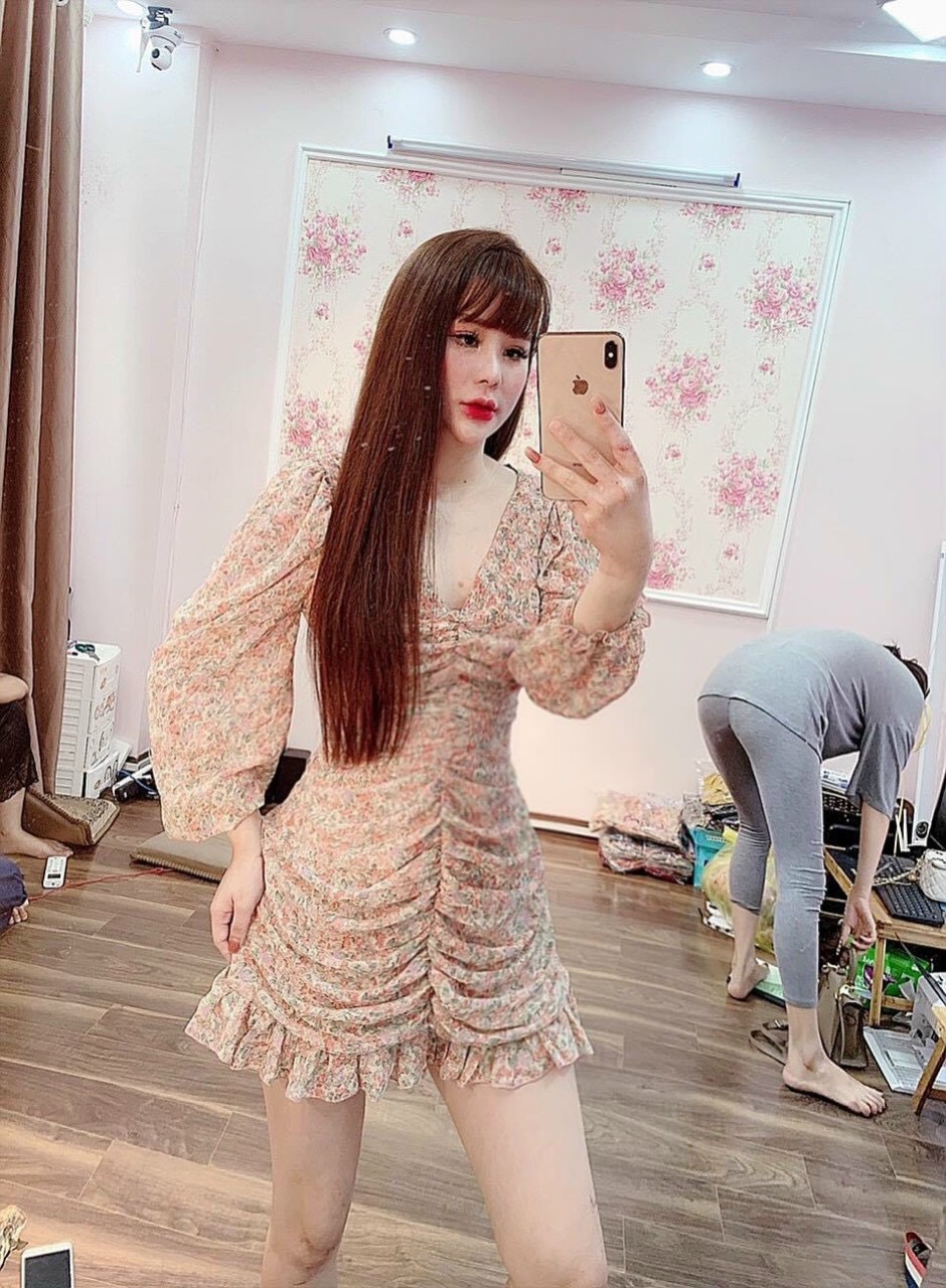 Đầm voan hoa nhún xếp tầng bèo siêu xinh TTSA0862