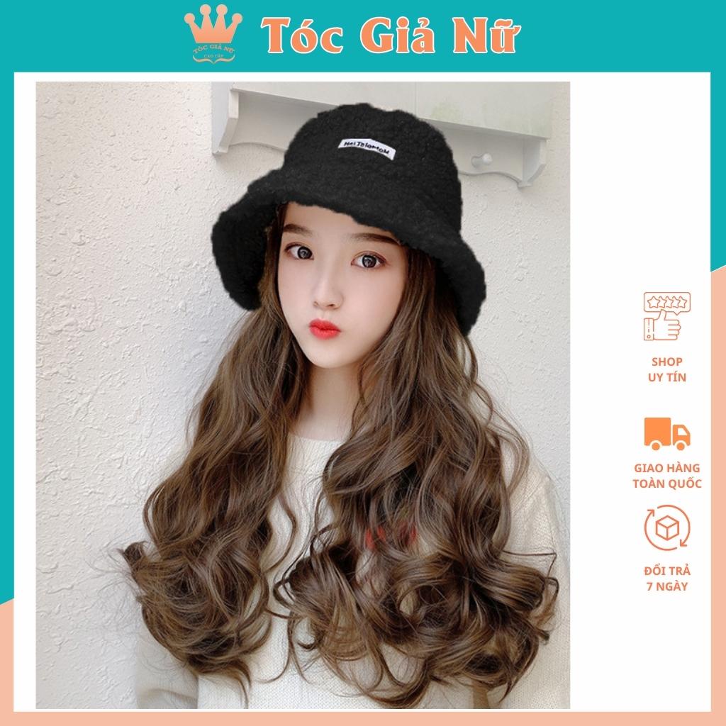 Tóc giả kèm mũ vành rộng màu đen