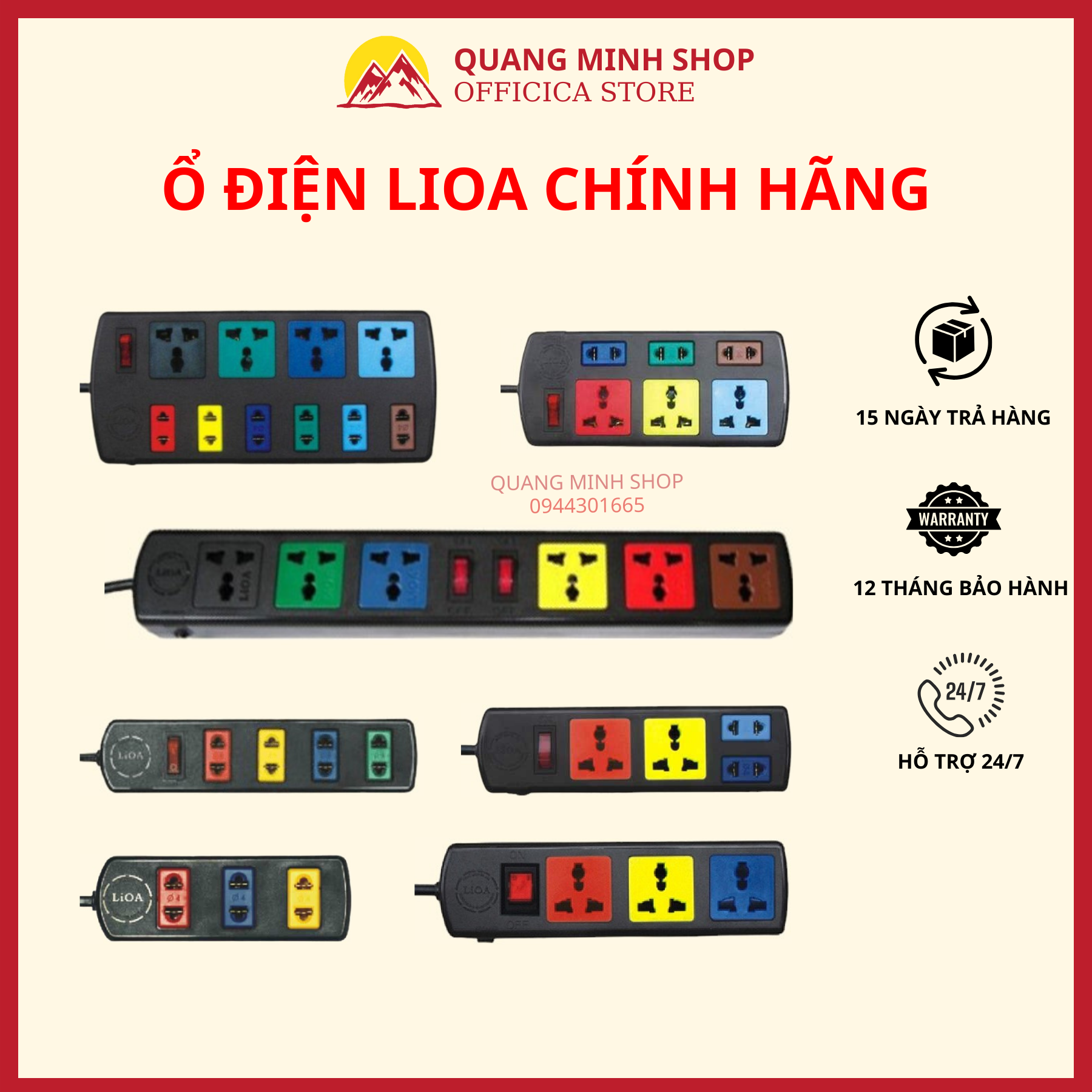 ổ cắm điện lioa dây 3m nhiều lỗ cắm