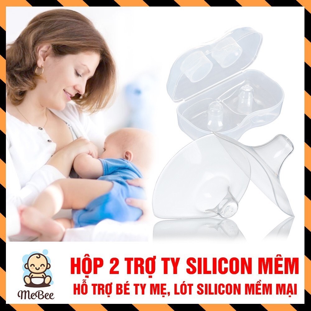 Hộp 2 núm trợ ti silicon an toàn hỗ trợ mẹ trong quá trình cho bé bú Hộp 2