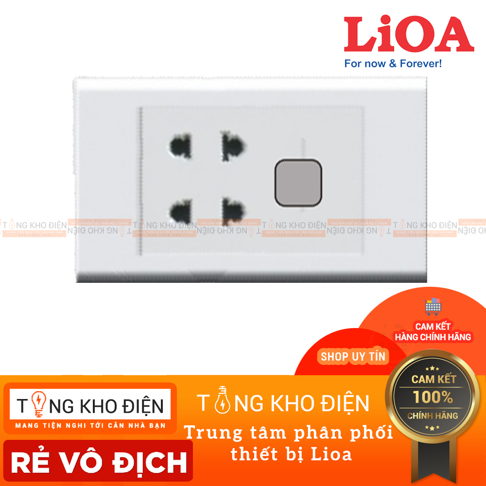 Mặt 2 ổ cắm + 1 lỗ LiOA , Nhựa TRẮNG - Tiếp điểm ĐỒNG