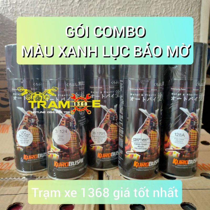 SƠN SAMURAI - GÓI COMBO MÀU XANH LỤC BẢO NHÁM MỜ GỒM 5 CHAI - SƠN XỊT SAMURAI
