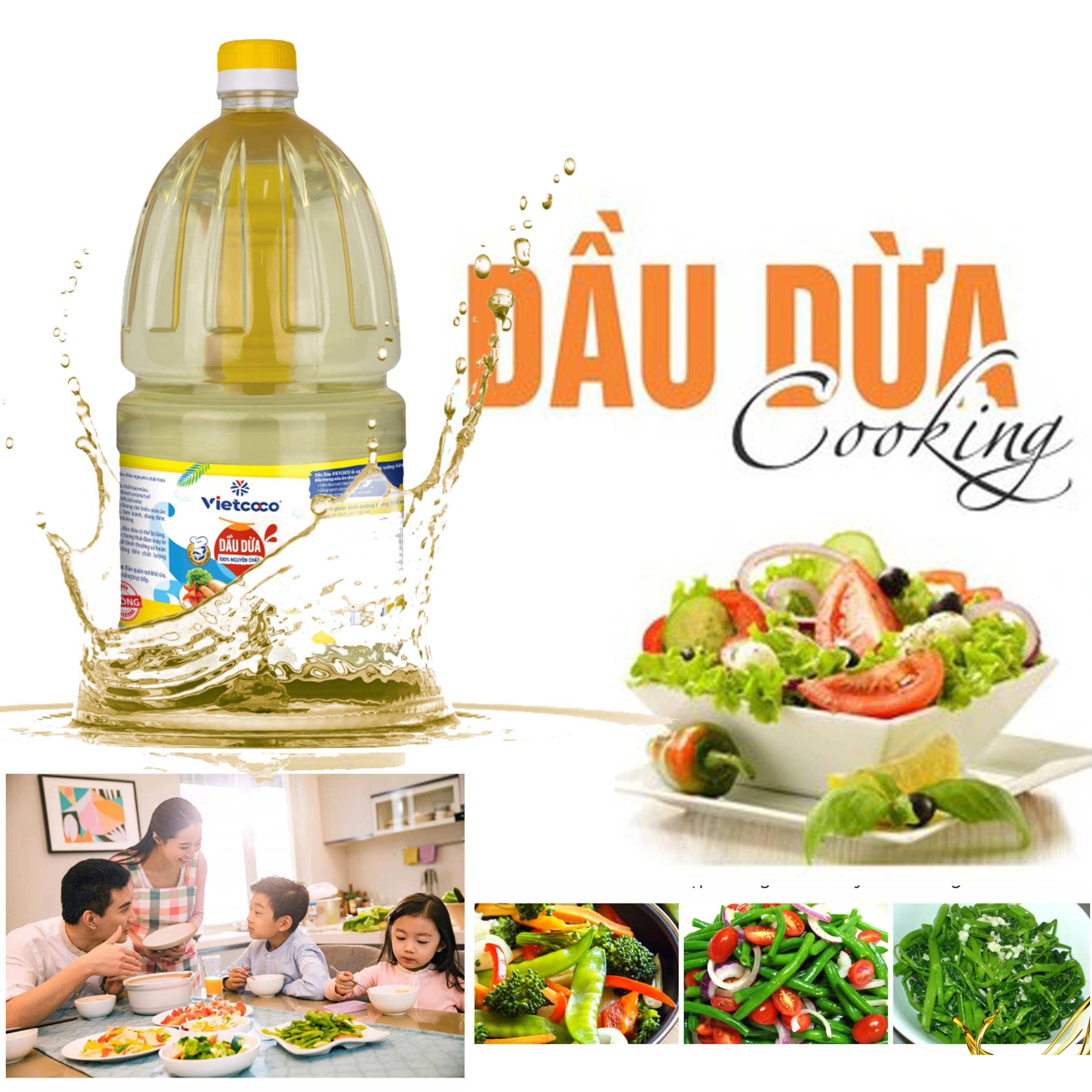 DẦU DỪA TINH LUYỆN VIETCOCO  (COOKING OIL) : CHAI 2 LÍT - 1 LÍT