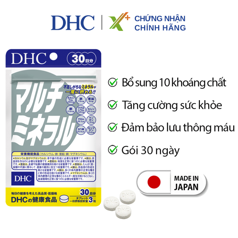 Viên uống Khoáng tổng hợp DHC Nhật Bản Multi Minerals thực phẩm chức năng bổ sung 10 khoáng chất thiết yếu nâng cao sức khỏe gói 30 ngày XP-DHC-MIN30 nhập khẩu