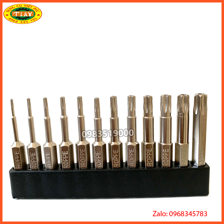 Bộ 12 mũi hoa thị lục giác dài 50mm cho khoan pin, điện hãng BROPPE