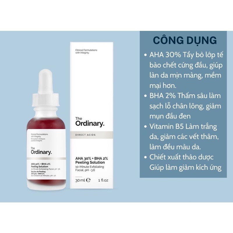 Tẩy da chết hoá học The Ordinary AHA 30% + BHA 2% peeling solution 30ml