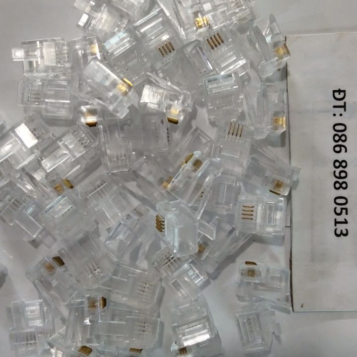 Đầu bấm RJ11 4 line 6P4C (4 tim, 4 line, 6P4C): Túi 10 Đầu / 2 Đầu / 50 Đầu / 100 Đầu