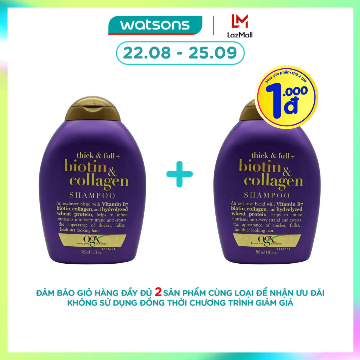 [1000đ SẢN PHẨM THỨ 2] Dầu Gội OGX Thick & Full Bổ Sung Biotin Collagen Cho Tóc 385ml