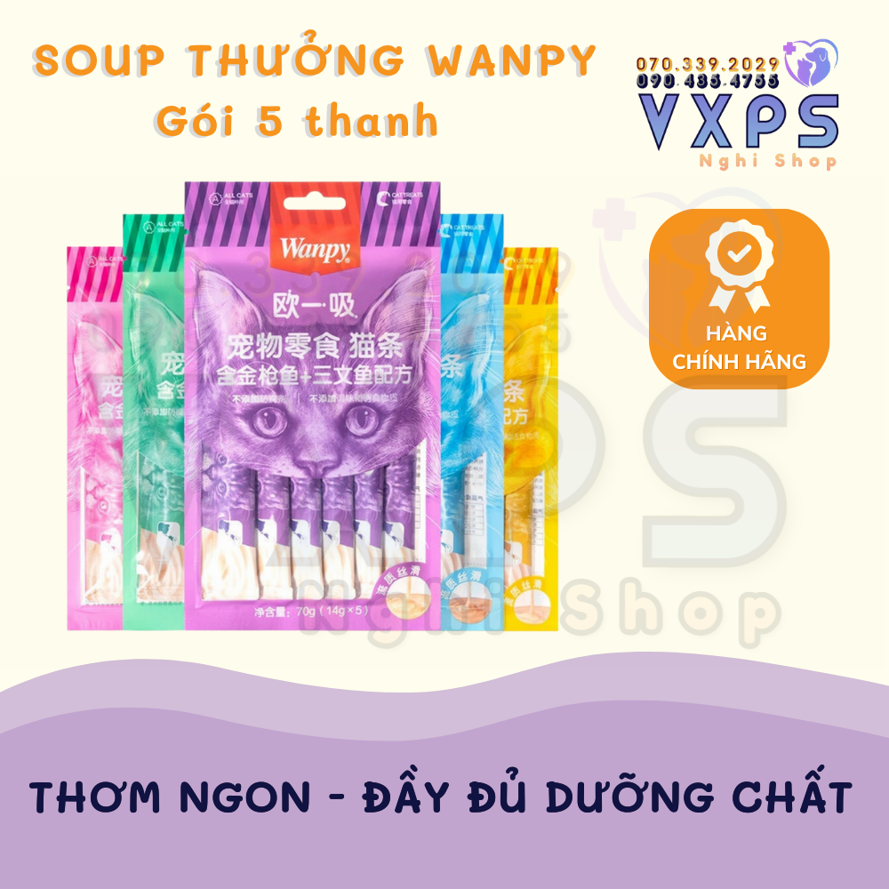 [GIẢM ĐẾN 20% Ở XU] [Wanpy] Soup Thưởng Wanpy Gói 5 Thanh (5x14g) - Súp Thưởng Cho Mèo Wanpy